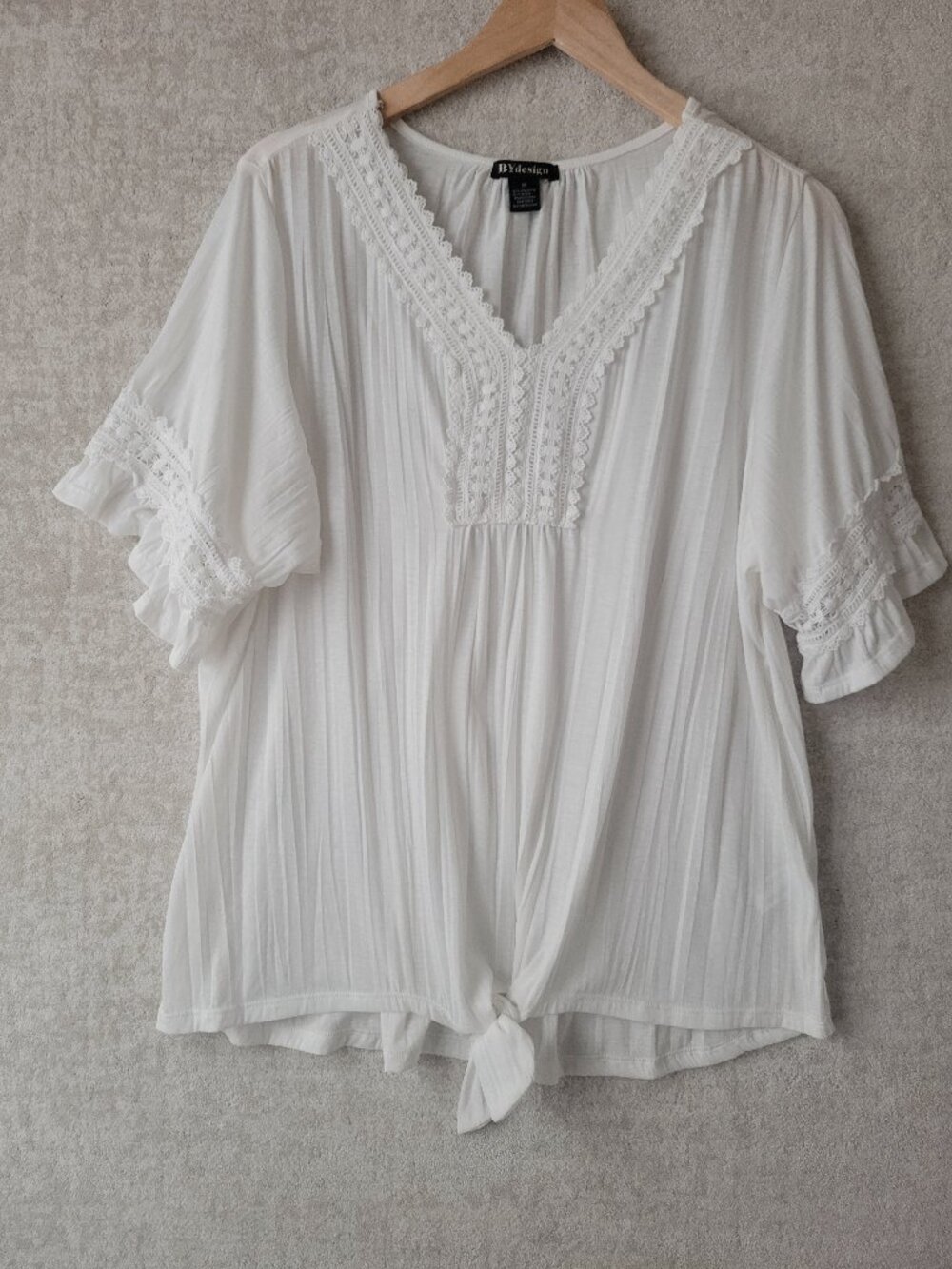 By Design Crinkle Lace Peasant Blouse 1X White Plus Size Womens Coastal Cleanchi
